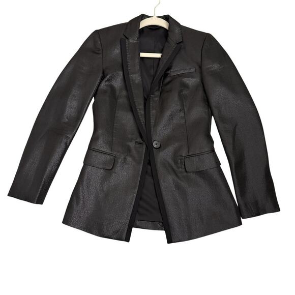 Armani Exchange Single Breasted Preppy Holiday Black Shiny Blazer Size Women's 0 - Picture 3 of 5